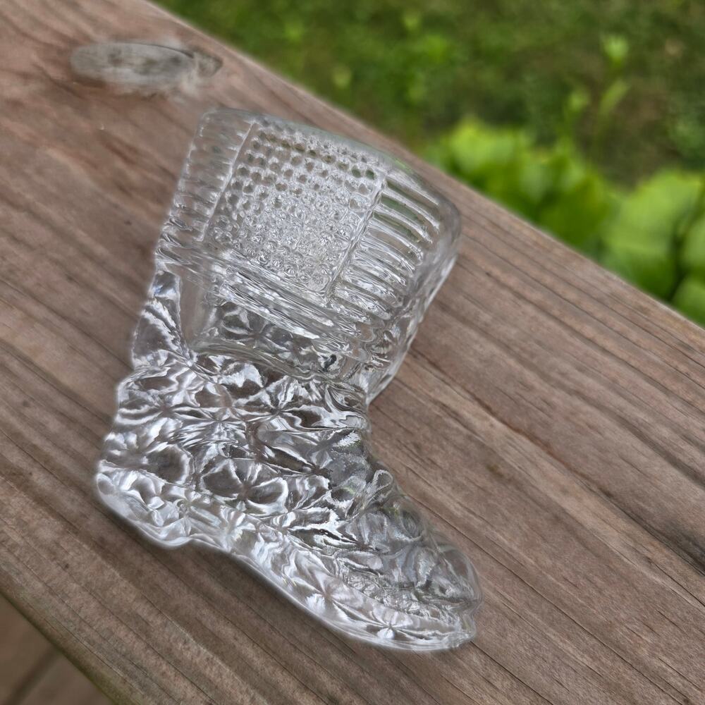 Antique Bryce Brothers? EAPG Clear Glass Tramp Boot Toothpick Holder c1885